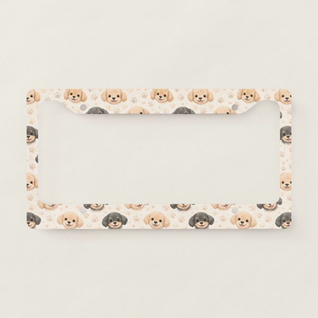 Cute Puppy Hearts Watercolor Pattern (3) License Plate Frame (Front)