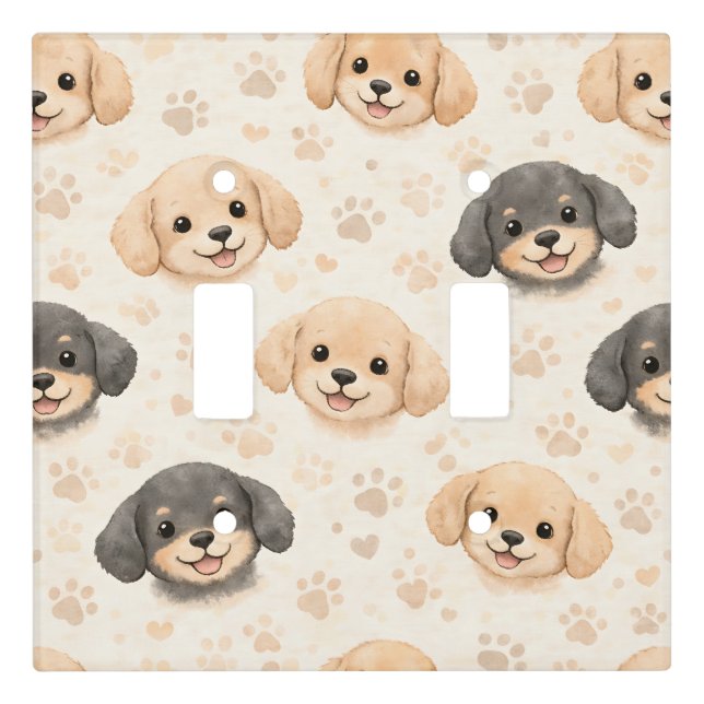 Cute Puppy Hearts Watercolor Pattern (3) Light Switch Cover (Front)