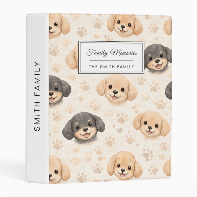 Cute Puppy Hearts Watercolor Pattern (3) Mini Binder (Front/Spine)