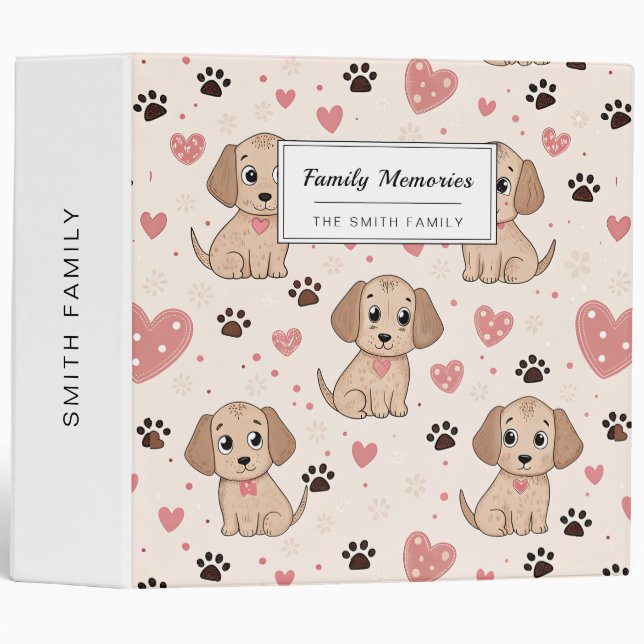 Cute Puppy Hearts Watercolor Pattern (4) 3 Ring Binder (Front/Spine)