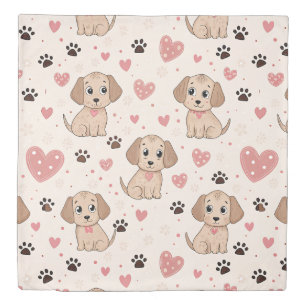 Cute Puppy Hearts Watercolor Pattern (4) Duvet Cover
