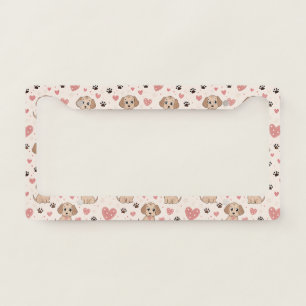 Cute Puppy Hearts Watercolor Pattern (4) License Plate Frame