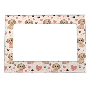 Cute Puppy Hearts Watercolor Pattern (4) Magnetic Frame