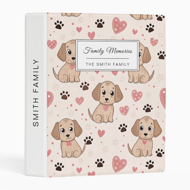 Cute Puppy Hearts Watercolor Pattern (4) Mini Binder (Front/Spine)