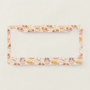 Cute Puppy Hearts Watercolor Pattern (5) License Plate Frame