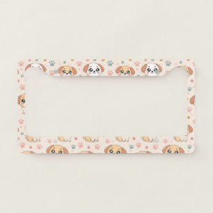 Cute Puppy Hearts Watercolor Pattern (6) License Plate Frame