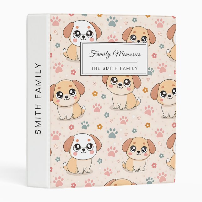 Cute Puppy Hearts Watercolor Pattern (6) Mini Binder (Front/Spine)