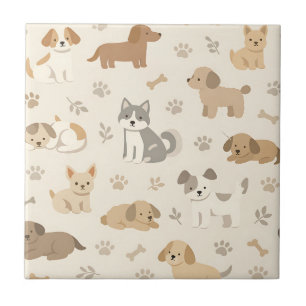Cute Puppy Hearts Watercolor Pattern (7) Ceramic Tile