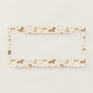 Cute Puppy Hearts Watercolor Pattern (7) License Plate Frame
