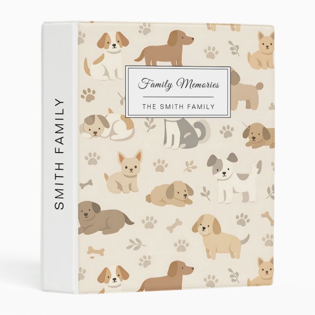 Cute Puppy Hearts Watercolor Pattern (7) Mini Binder (Front/Spine)