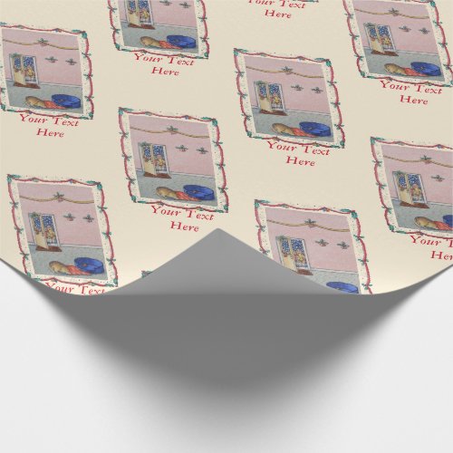 cute puppy hiding from Christmas carol singers art Wrapping Paper