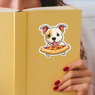Cute Puppy Holding a Slice of Pizza Sticker