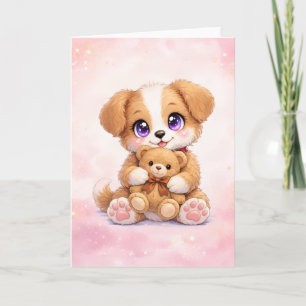 Cute Puppy Hugging Teddy Bear Greeting Card