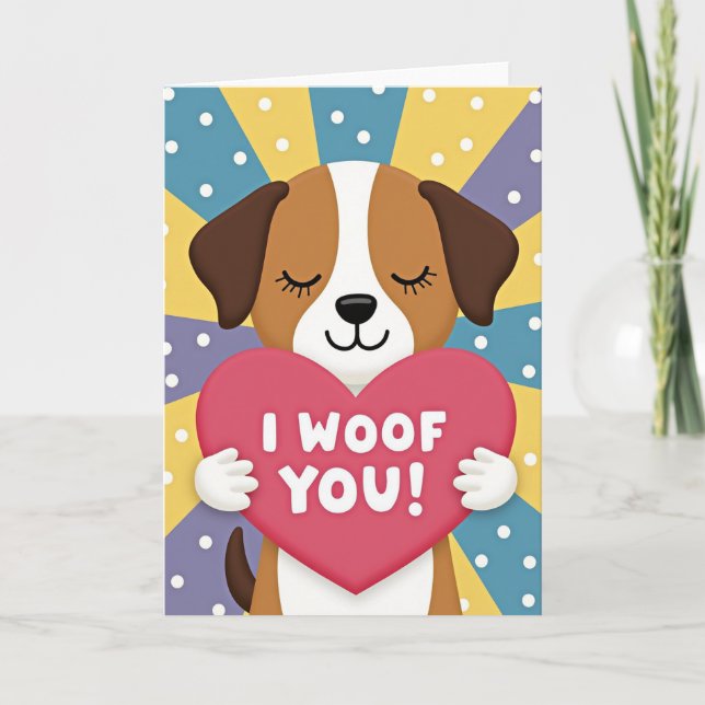 Cute Puppy I Woof You Heart Card (Front)