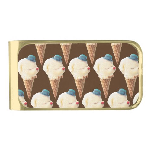 Cute Puppy Ice Cream Pattern Gold Finish Money Clip