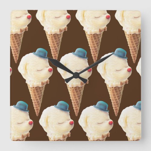 Cute Puppy Ice Cream Pattern Square Wall Clock