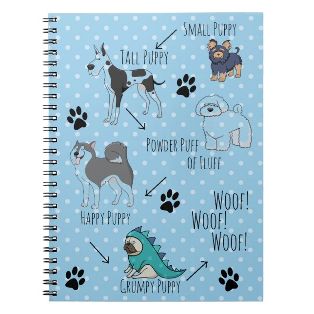 Cute Puppy Illustrated Poem Dotty Notebook (Front)