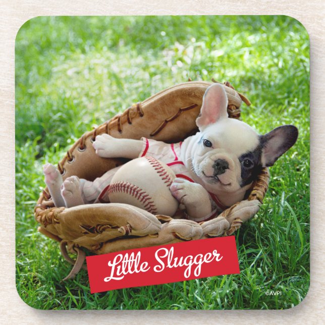 Cute Puppy in a Baseball Mitt Drink Coaster (Front)