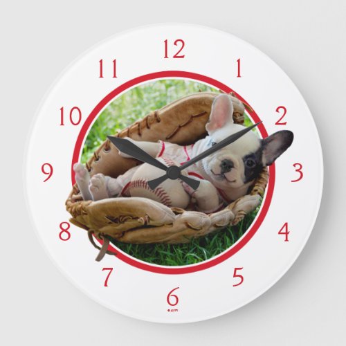 Cute Puppy in a Baseball Mitt Large Clock