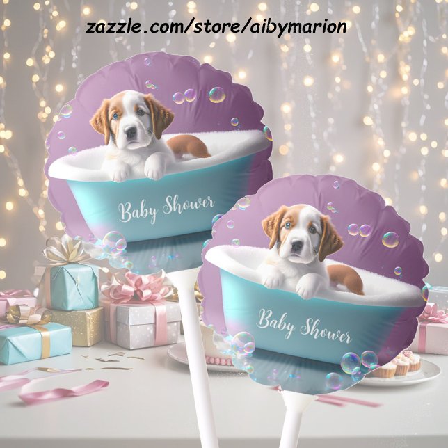 Cute puppy in a bathtub with bubbles, baby shower balloon (Creator Uploaded)