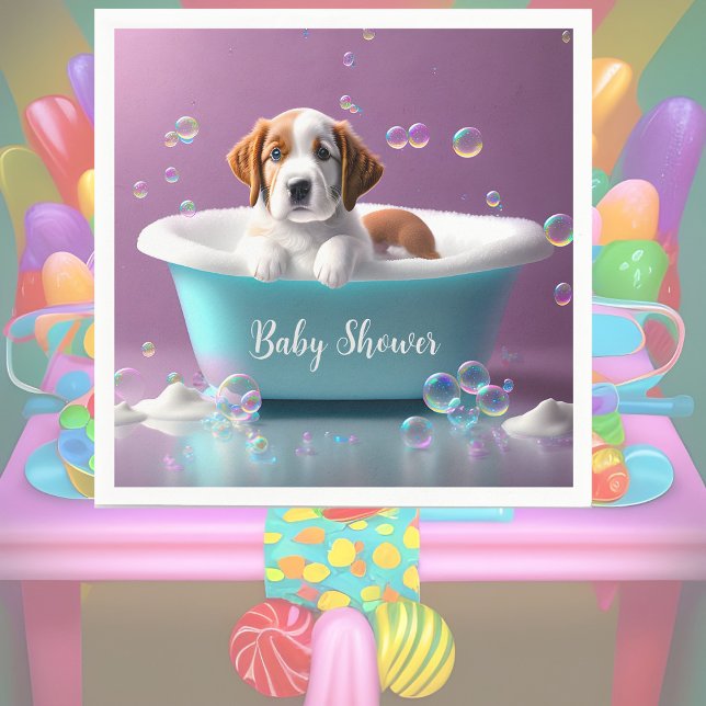 Cute puppy in a bathtub with soap bubbles napkins (Creator Uploaded)