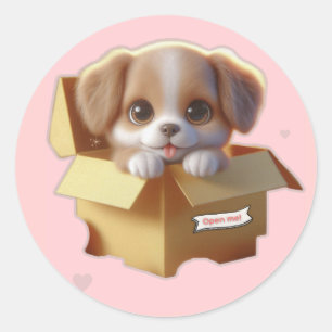 Cute Puppy in a Gift Box Sticker Kawaii Sticker