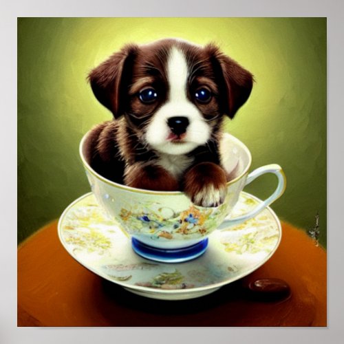 Cute Puppy in a Teacup Poster