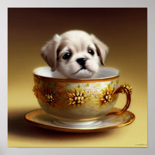 Cute Puppy in a Teacup Poster