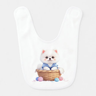 Cute Puppy in Basket Baby Bib