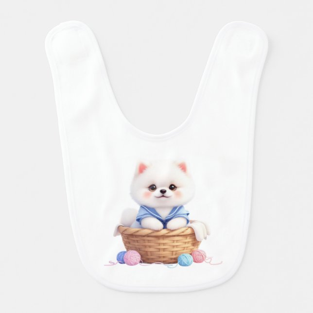 Cute Puppy in Basket Baby Bib (Front)