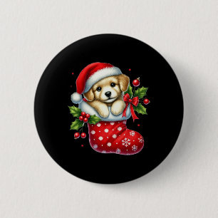 Cute Puppy In Christmas Stockings For Animals Love Button