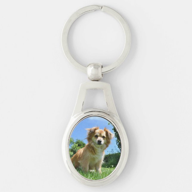 Cute Puppy in Garden Keychain (Front)