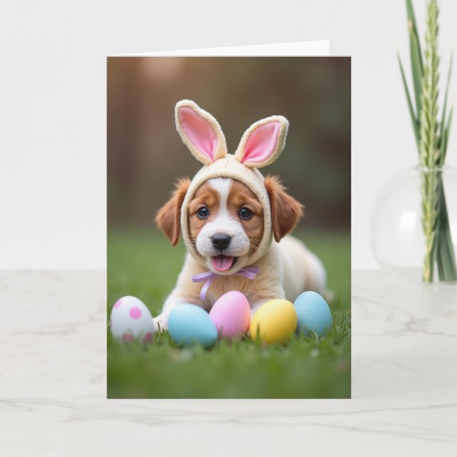 Cute Puppy In Grass Photo Card (Front)