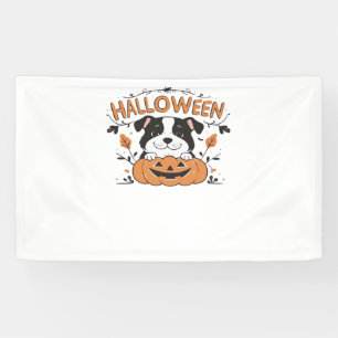 Cute Puppy in Pumpkin – Halloween Dog Illustration Banner