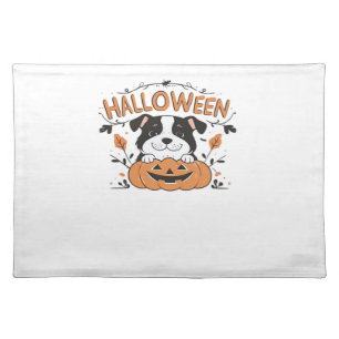Cute Puppy in Pumpkin – Halloween Dog Illustration Cloth Placemat
