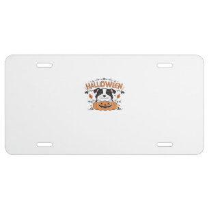 Cute Puppy in Pumpkin � Halloween Dog Illustration License Plate
