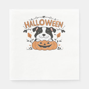 Cute Puppy in Pumpkin – Halloween Dog Illustration Napkins
