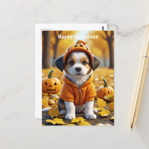 Cute Puppy in Pumpkin Halloween Dog Lovers Postcard