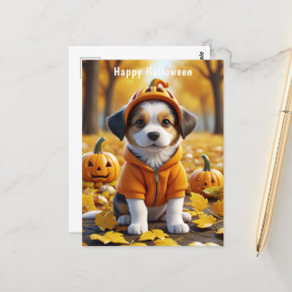 Cute Puppy in Pumpkin Halloween Dog Lovers Postcard