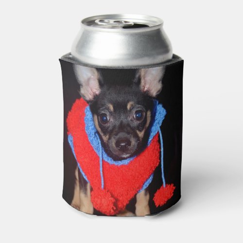 Cute Puppy in Red Wool Sweater Can Cooler