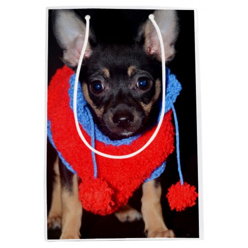 Cute Puppy in Red Wool Sweater Medium Gift Bag