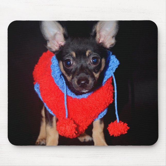 Cute Puppy in Red Wool Sweater Mouse Pad (Front)