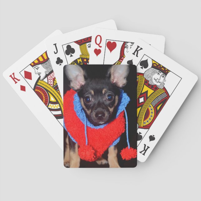 Cute Puppy in Red Wool Sweater Poker Cards (Back)