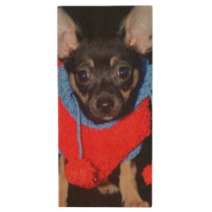 Cute Puppy in Red Wool Sweater Wood Flash Drive