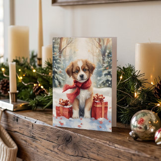 Cute Puppy in Snow Holiday Card