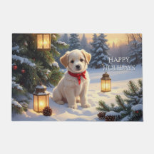 Cute Puppy in the Snow Doormat