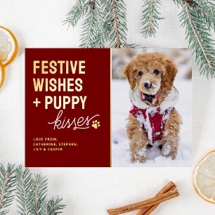 Cute Puppy Kisses Christmas Foil Holiday Card