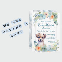 Cute Puppy Light Brown Boy Baby Shower