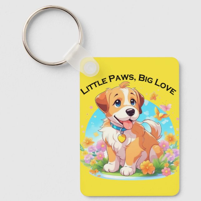 Cute Puppy Little Paws Big Love Keychain (Front)