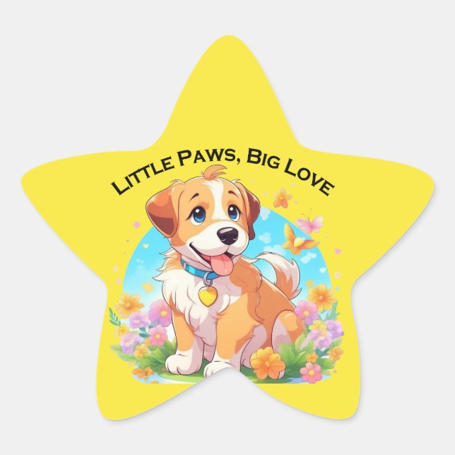 Cute Puppy Little Paws Big Love Star Sticker (Front)